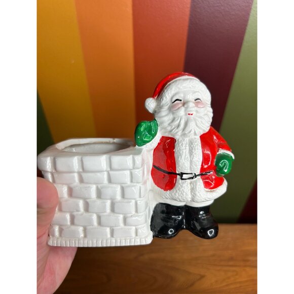 Vintage Christmas smiling Santa planter with sack ceramic cute kitschy - Picture 9 of 10